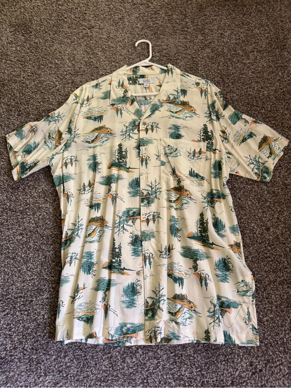 croft & barrow Cream Scenic Print Short-Sleeve Fishing Shirt